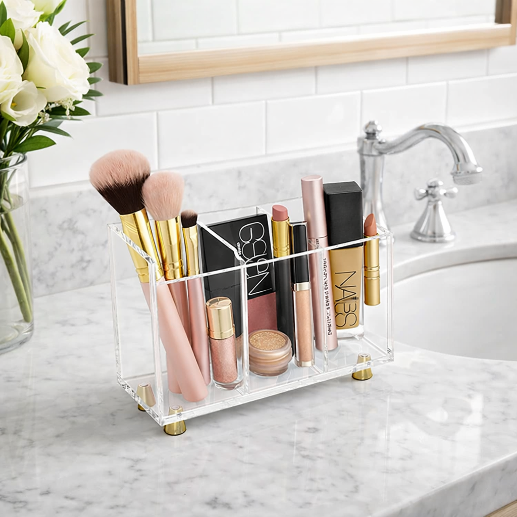 Acrylic 3 Section Vanity Makeup Organizer