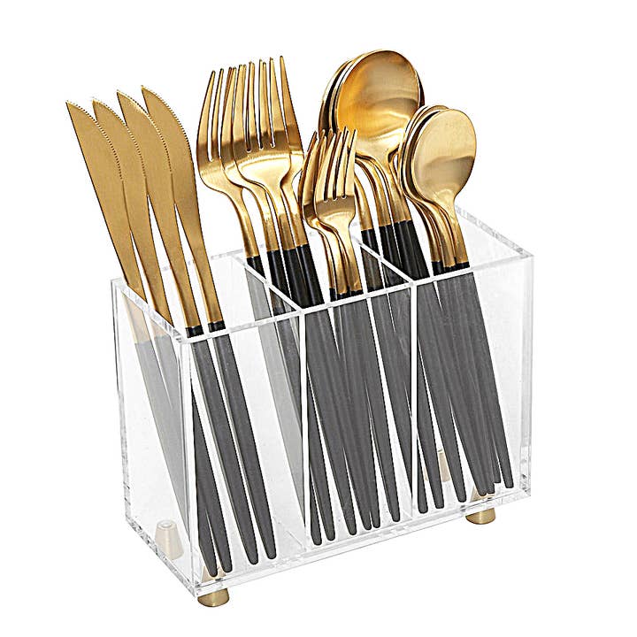 3 Section Acrylic Slim Flatware Caddy on Legs