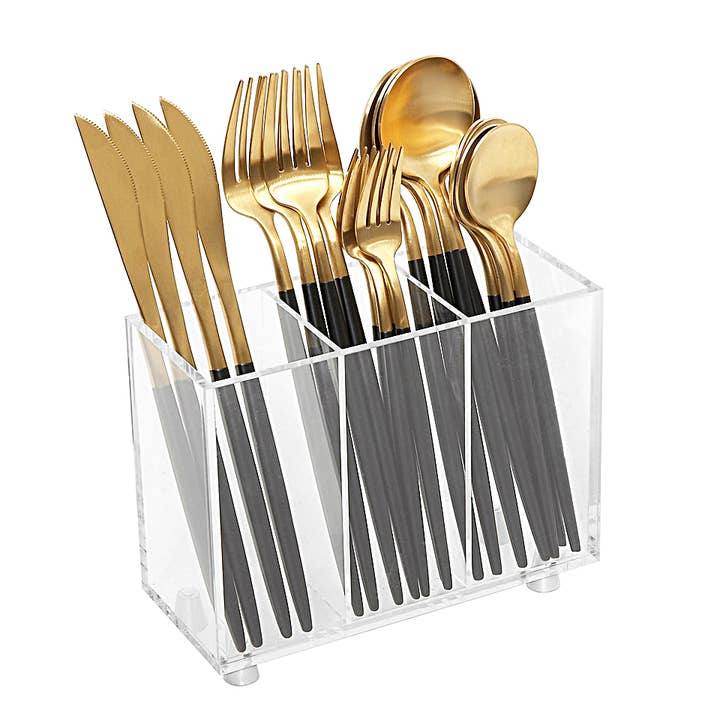 3 Section Acrylic Slim Flatware Caddy on Legs