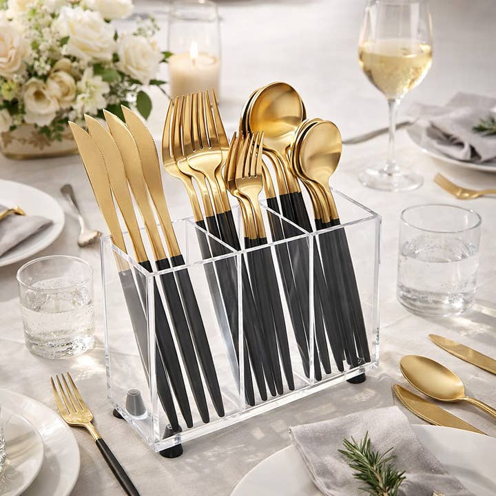 3 Section Acrylic Slim Flatware Caddy on Legs