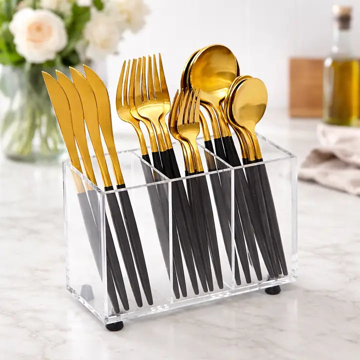 3 Section Acrylic Slim Flatware Caddy on Legs