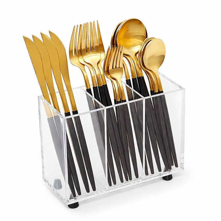 3 Section Acrylic Slim Flatware Caddy on Legs
